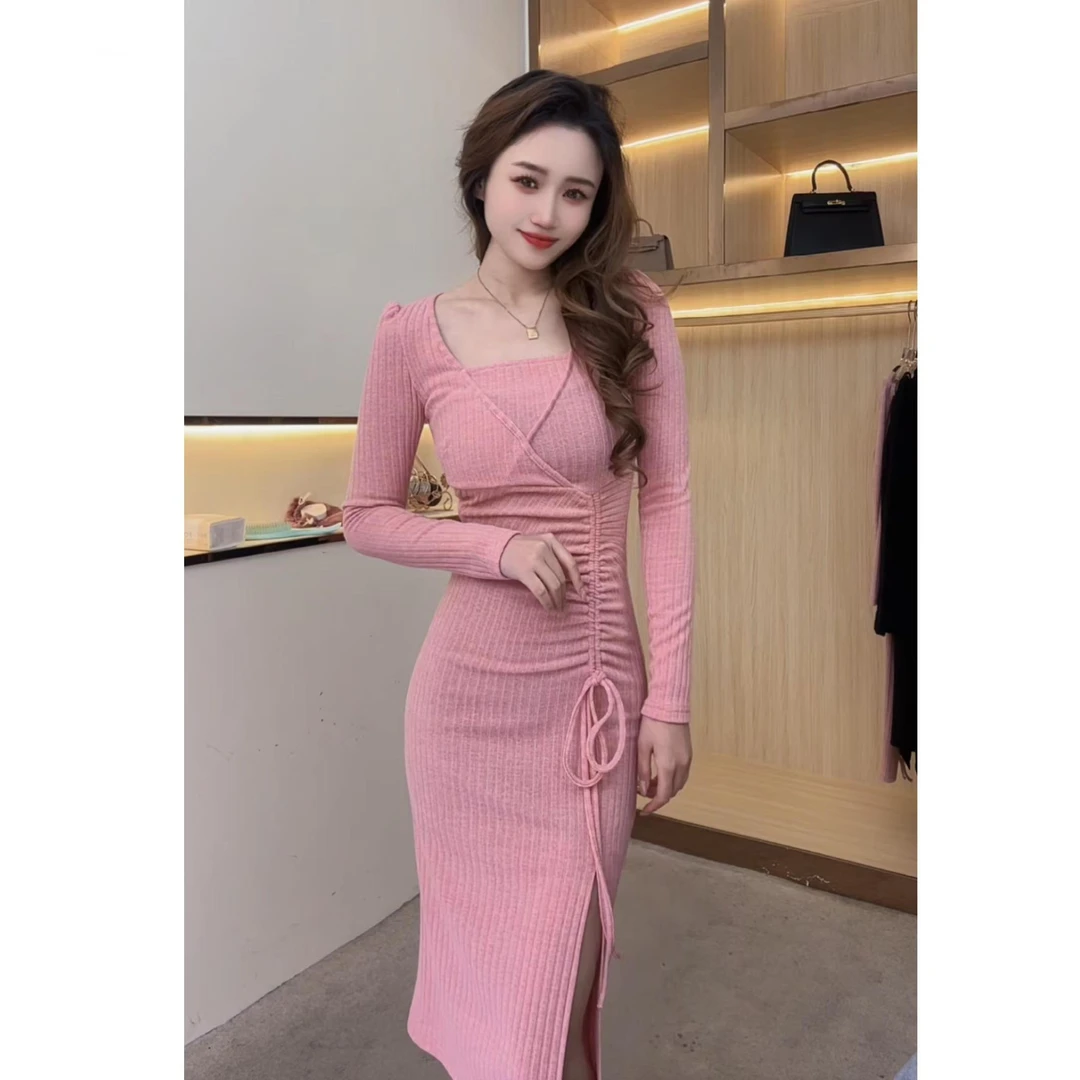 【周周】秋冬上新气质名媛收腰显瘦修身时尚百搭连衣裙SZZYF407210