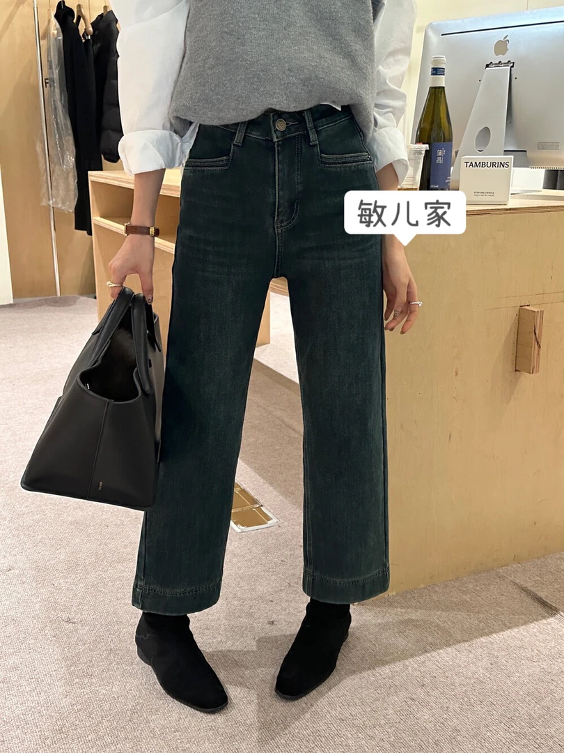 复古蓝加绒加厚直筒韩版休闲百搭牛仔裤