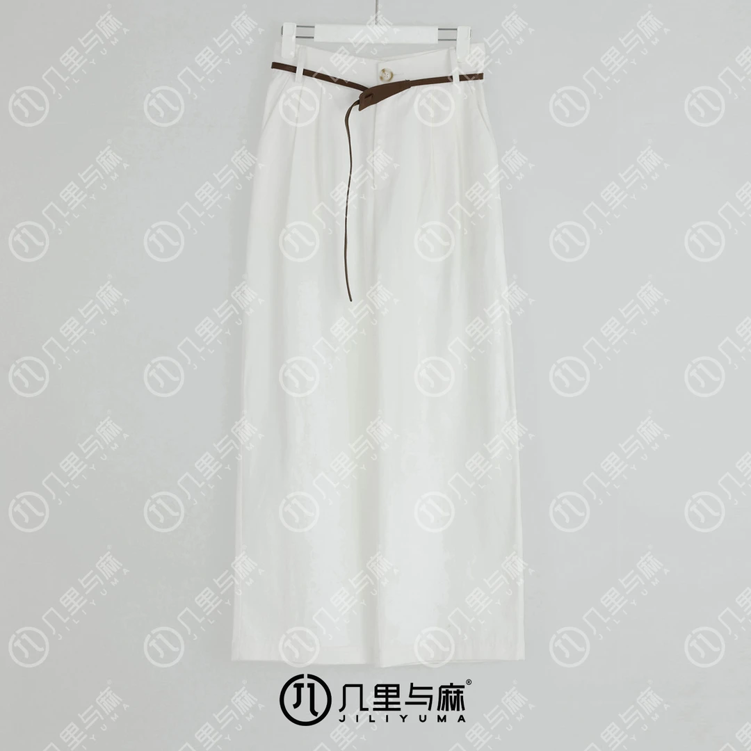 （几里与麻）酸奶布丁-气质腰带长款纯色休闲裤 裤长98 1071499