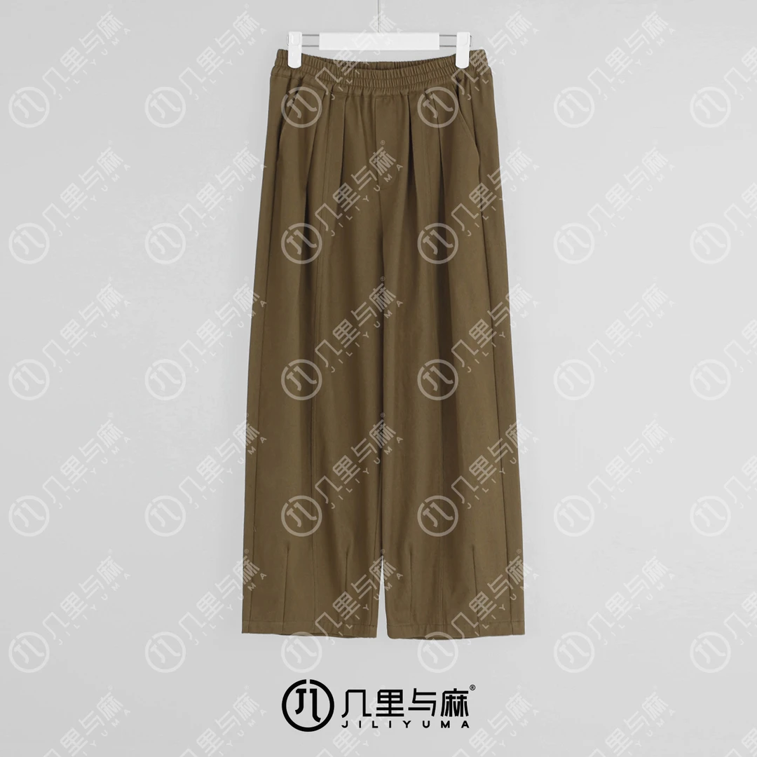 （几里与麻）半糖拿铁-复古文艺纯色百搭休闲裤 裤长95 1071486