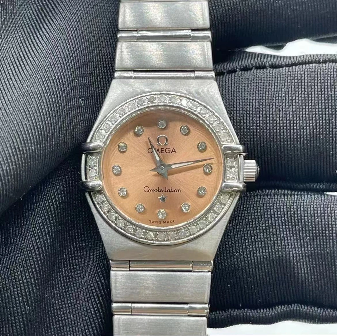 99新 Omega/欧米茄 星座系列22.5粉盘钻刻后钻石英女表