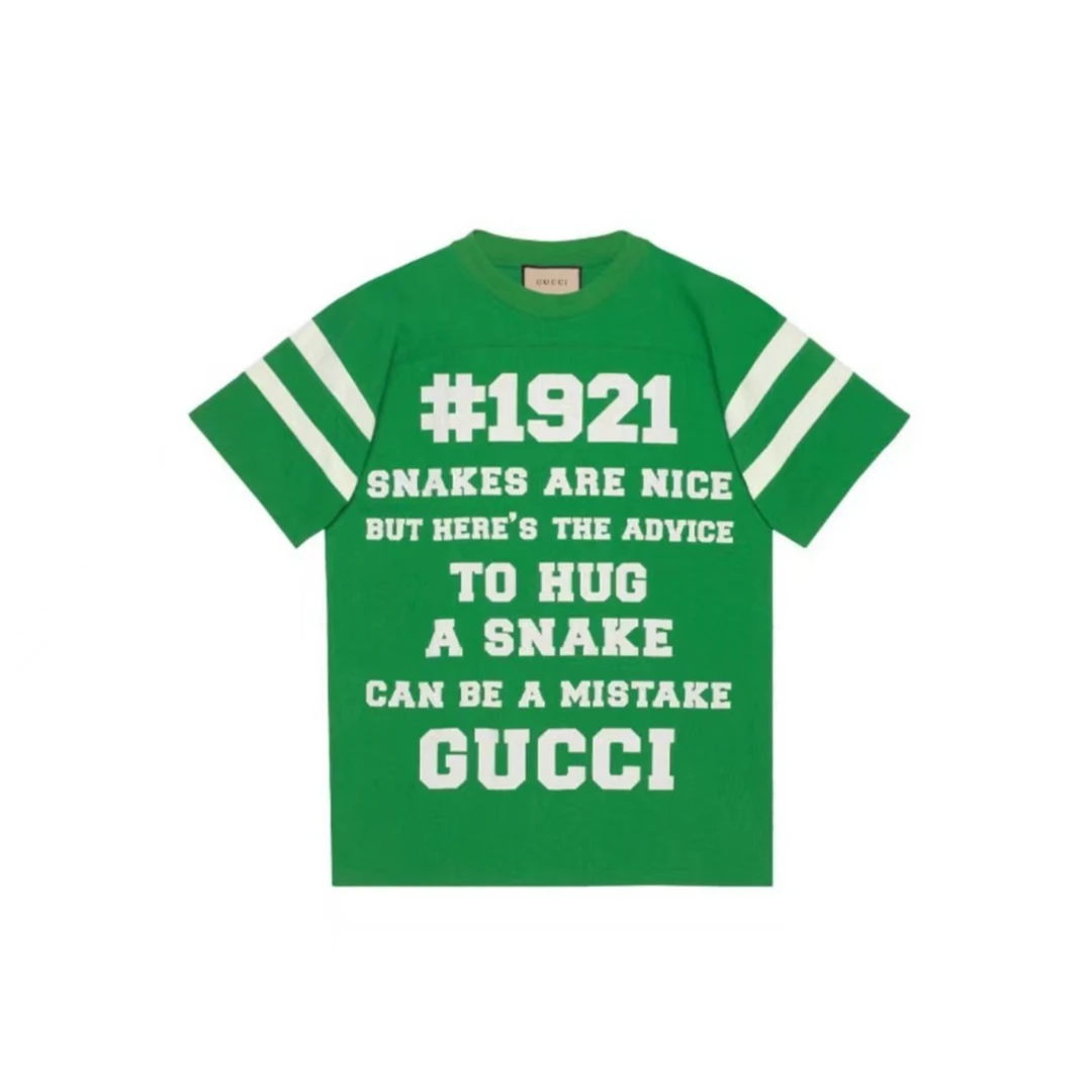 全新未使用 GUCCI/古驰  绿色休闲经典长款“1921”数字短袖