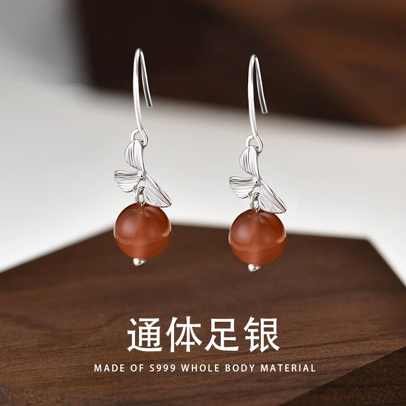 足银耳饰 S999足银耳坠女中国风百搭纯银小众气质耳环耳饰E298