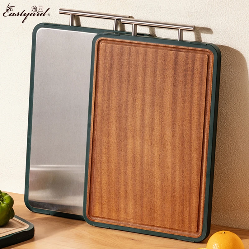逸园进口乌檀木不锈钢双面菜板家用加厚欧式砧板大号
