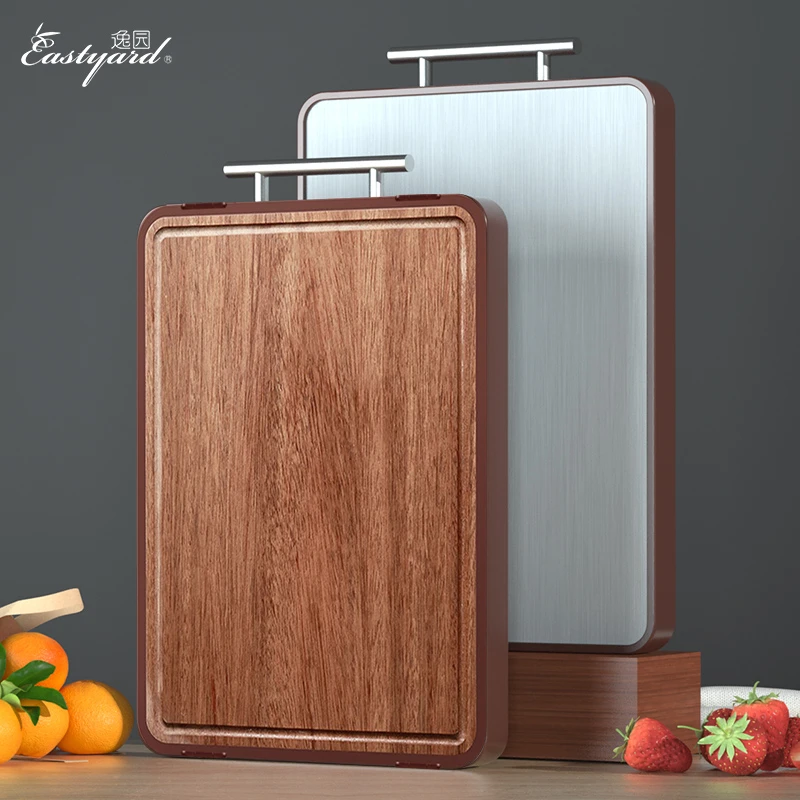 【逸园】非洲进口乌檀木不锈钢双面家用欧式加厚菜板大号菜板