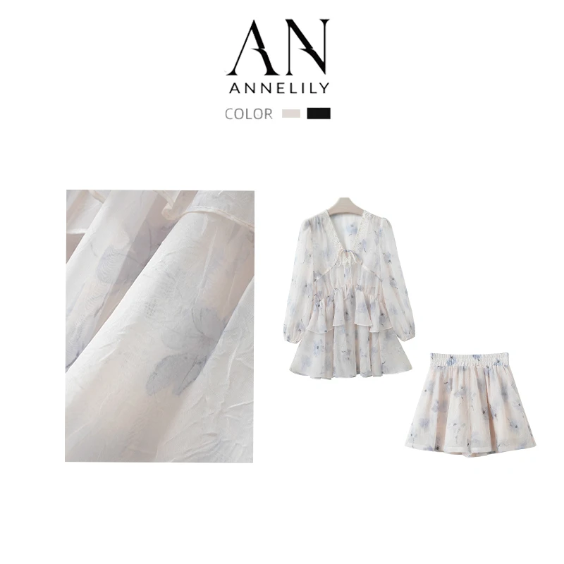 ANNELILY【汀兰】时尚设计师款莫奈花园风短裤套装AT2404108