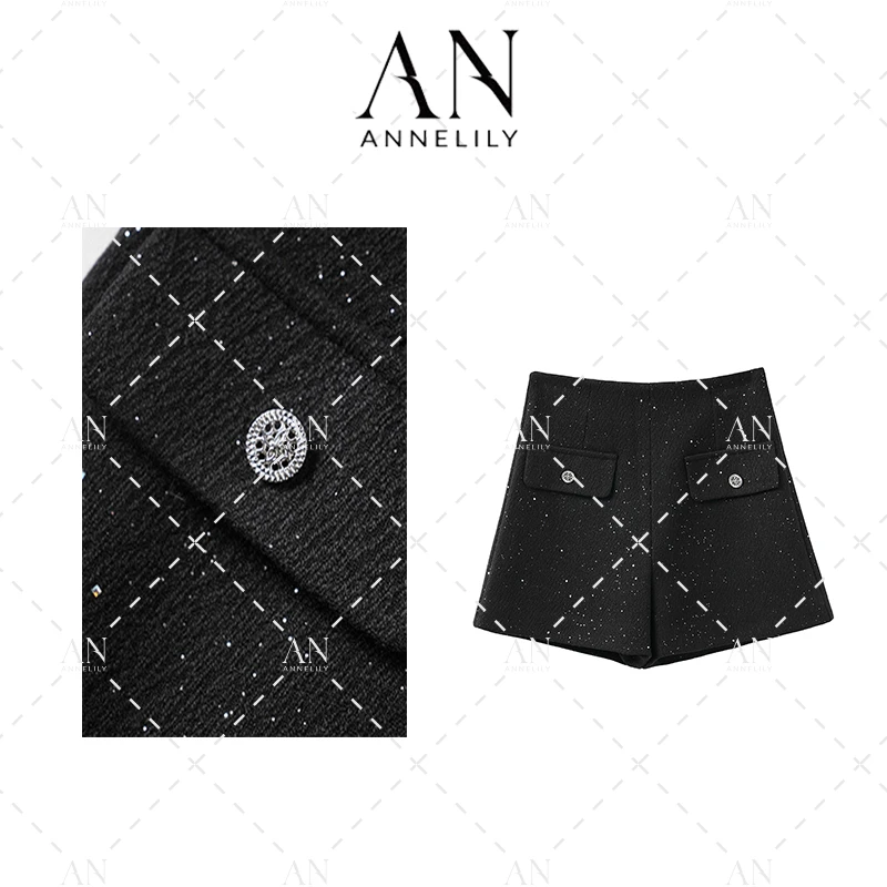 ANNELILY【小愉】新款上新时尚轻奢定制百搭重工短裤AK2410214