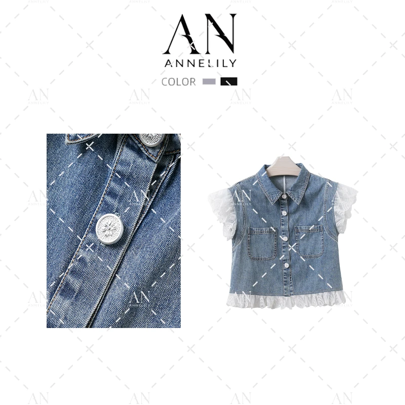 ANNELILY【牛仔马甲】2024年夏季气质牛仔马甲外套AM2406030