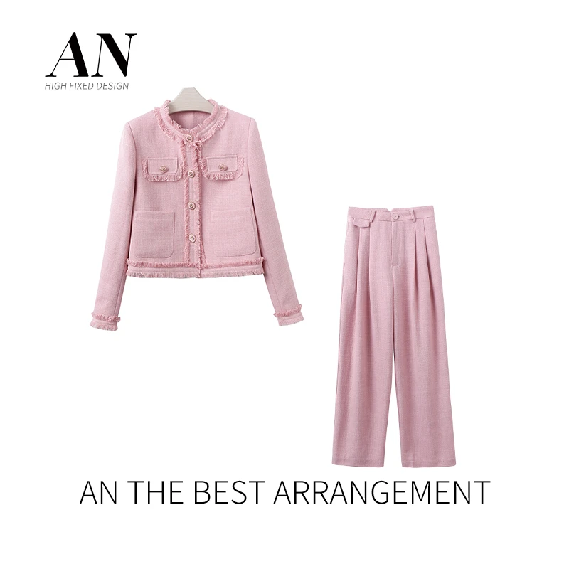 ANNELILY【乐涵】春季新款气质轻奢法式长裤套装AT2308086