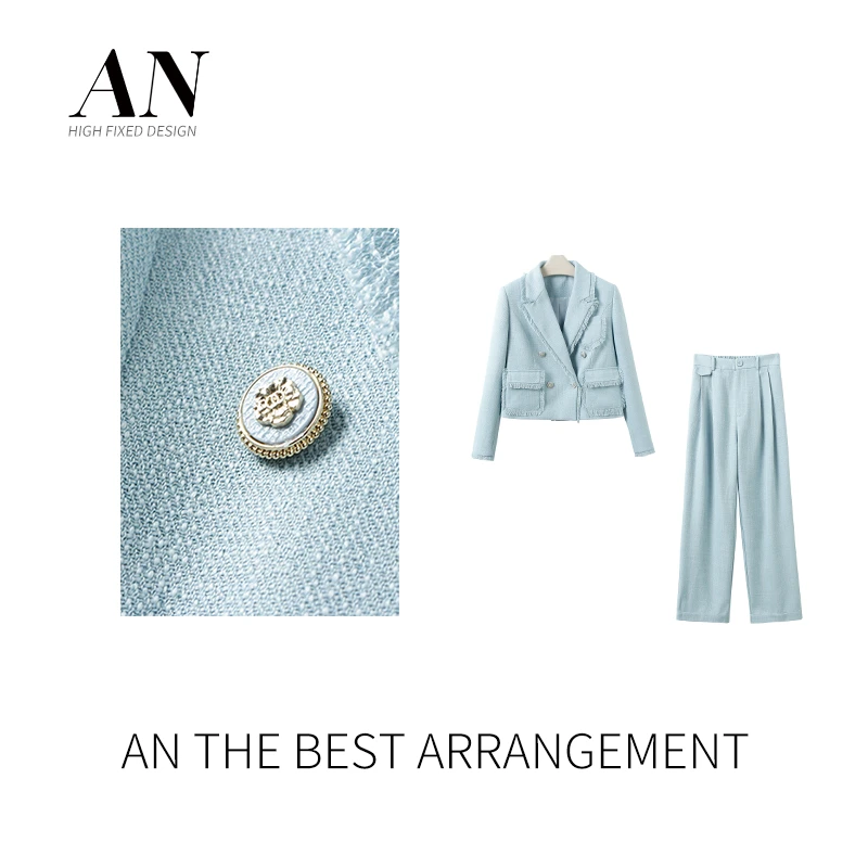 AN定制【乐安】设计师款百搭轻奢法式洋气减龄长裤套装AT2402023