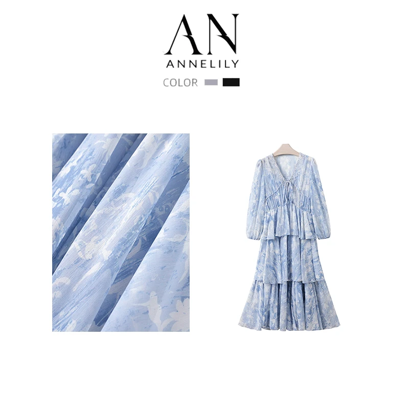 ANNELILY【碎雨】设计气质轻奢百搭夏季显瘦连衣裙AQ2404112