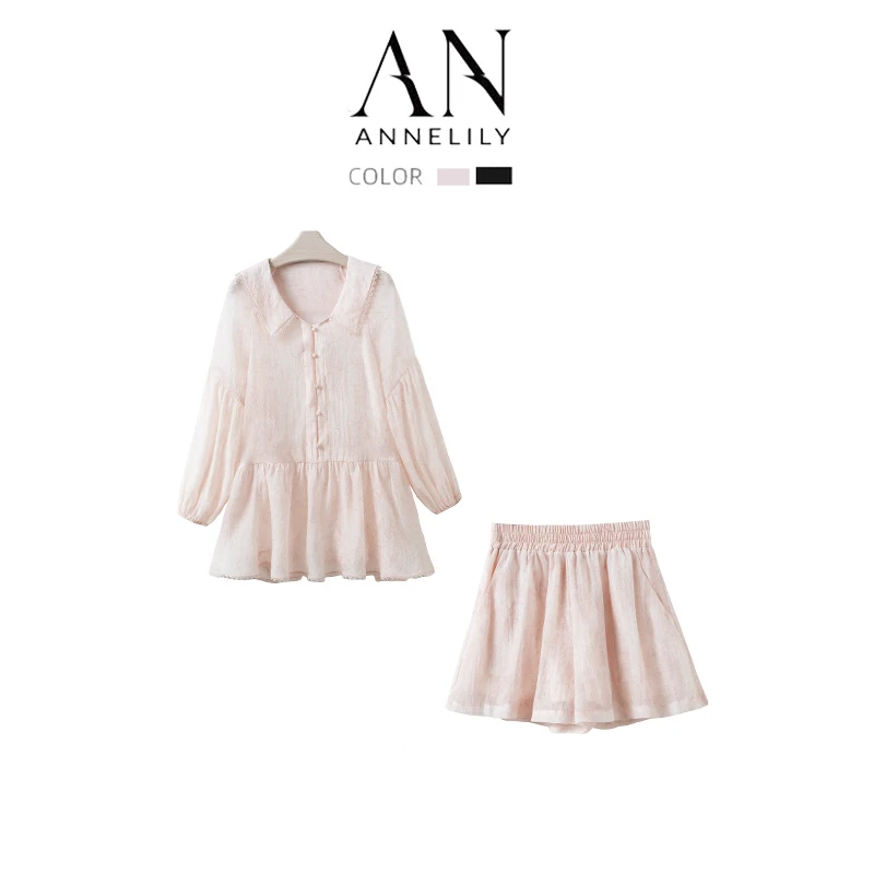 ANNELILY【迎雾】时尚设计师款夏季百搭短裤套装AT2404027