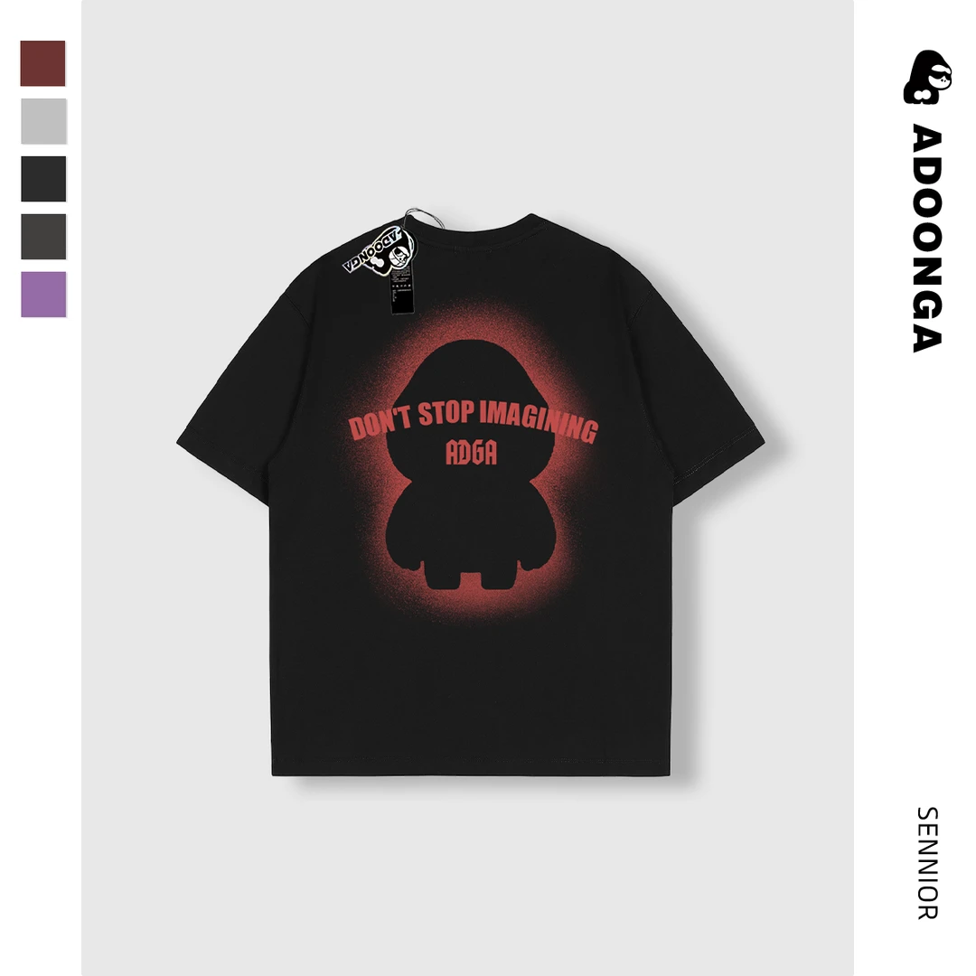 ADOONGA屁屁猩圆领T恤渐变幻影发泡男女同款美式街头百搭宽松短袖