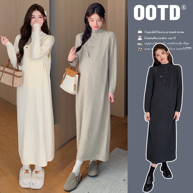 CC自制~秋冬孕妈简约设计感高级背心马甲毛衣裙+打底衫套装孕妈裙