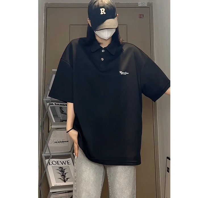 军格美式黑色印花短袖Polo衫男款t恤夏季潮流设计感小众百搭半袖