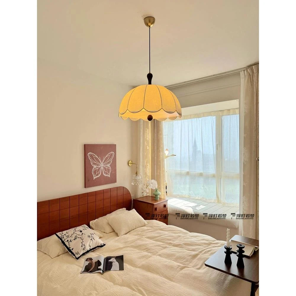 法式中古风南洋吊灯春晓卧室灯美式复古书房客厅创意布艺花朵灯具