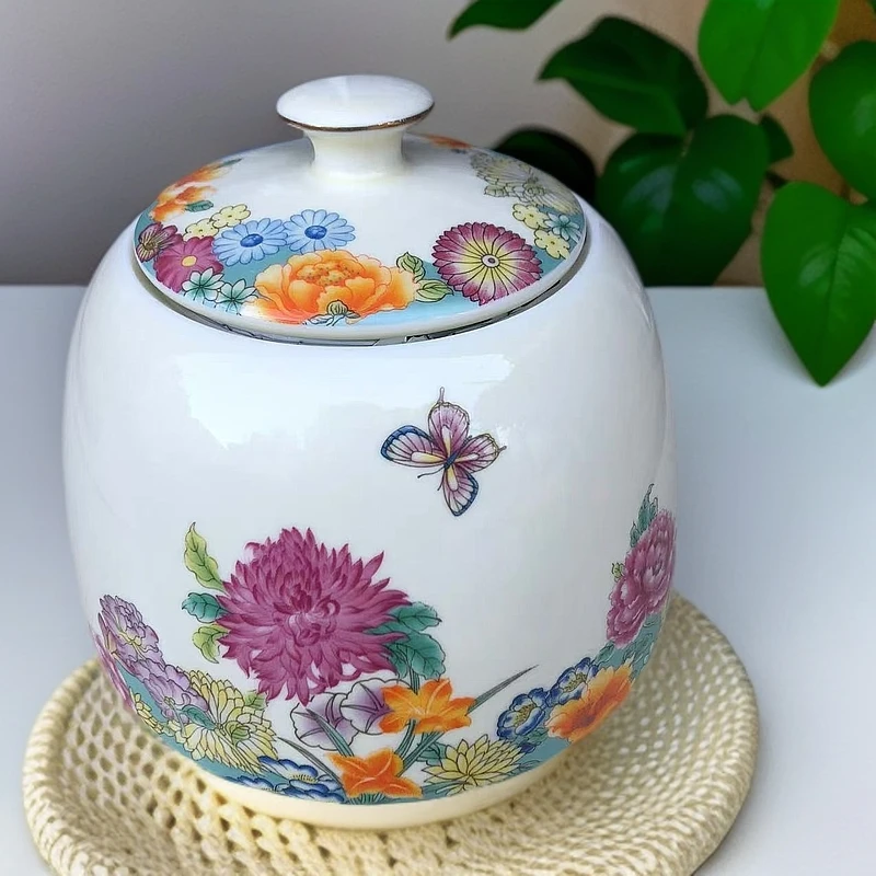 900毫升容量茶叶罐高档轻奢创意珐琅彩茶叶罐德化陶瓷储存密封罐