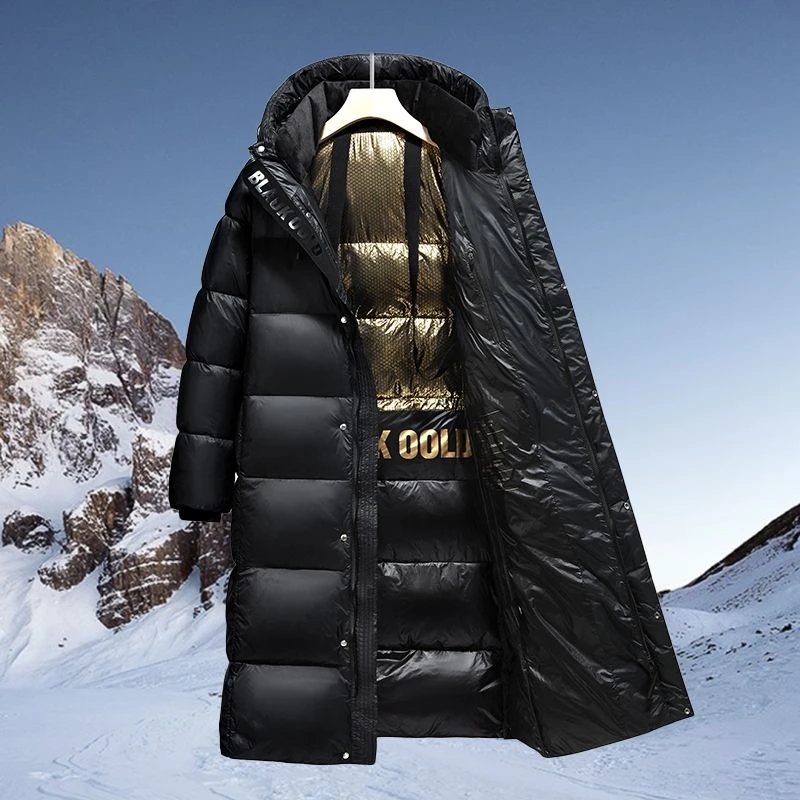 黑金羽绒服中长款加厚户外男装连帽新款冬季高端上衣情侣装抗寒男