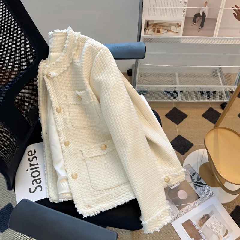 气质小香风短款外套女小众设计感粗花呢上衣小个子洋气新中式秋冬