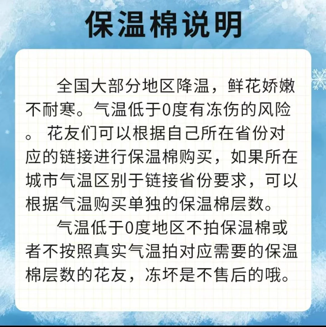 【保温棉】0度以下必须拍谨防冻坏 气温低于0度的地区没拍不售后