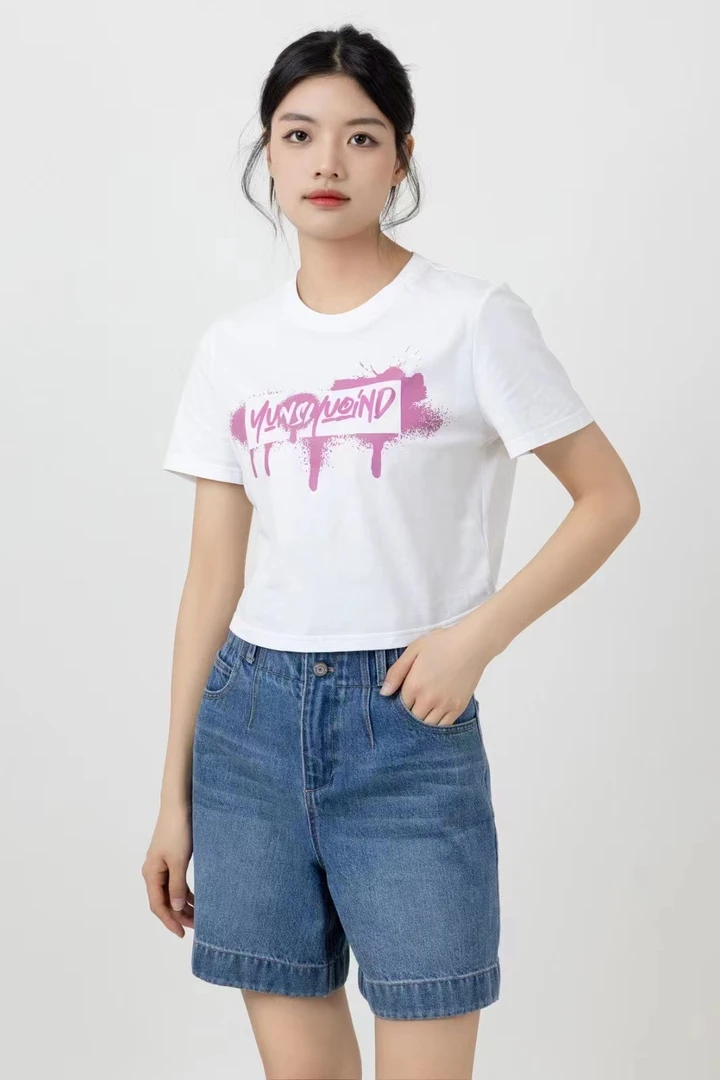 允硕时尚短款休闲女士夏季印花圆领T恤325225