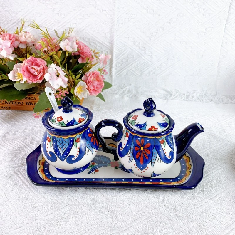 【欧礼】波西系列蓝波卡油壶盐罐托盘三件套