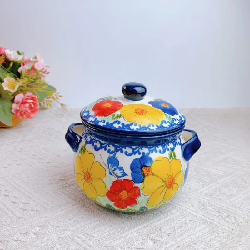 【欧礼】嫣红系列6寸密封罐配盖手绘釉下彩陶瓷