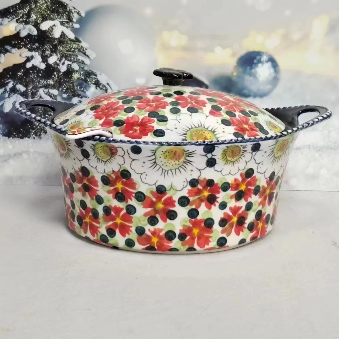 【欧礼】红堇系列11.5寸双耳带盖带勺大汤碗