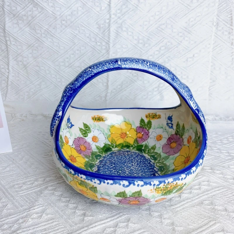 【欧礼】千紫系列手绘陶瓷果篮提手花篮