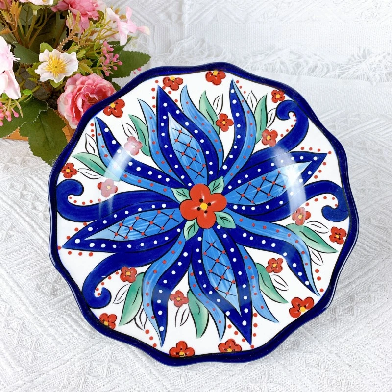 【欧礼】外贸陶瓷波西系列蓝波卡9寸圆盘