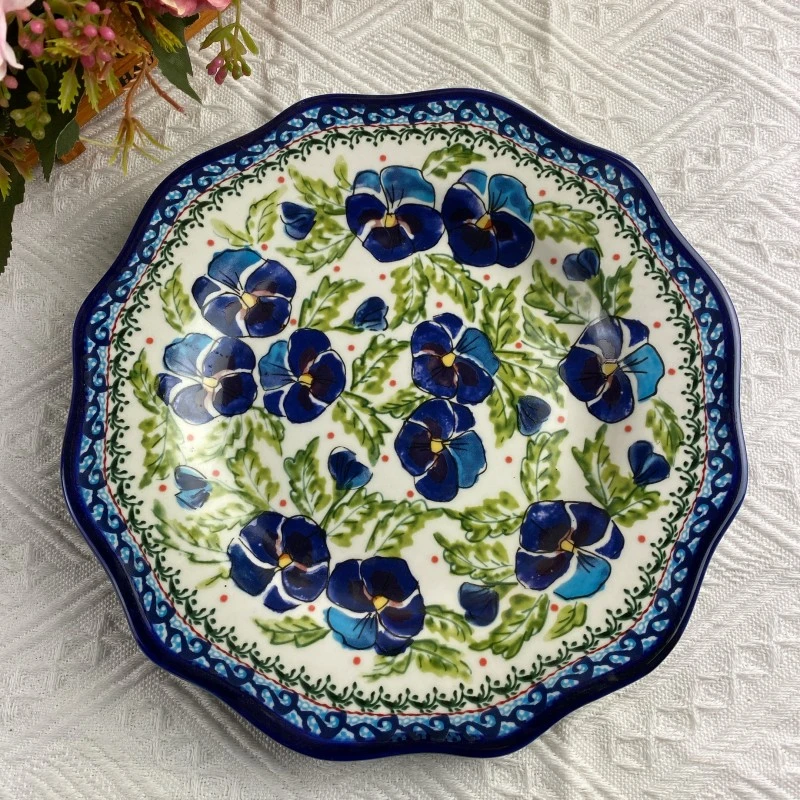 【欧礼】手绘釉下彩陶瓷朝颜9寸圆盘