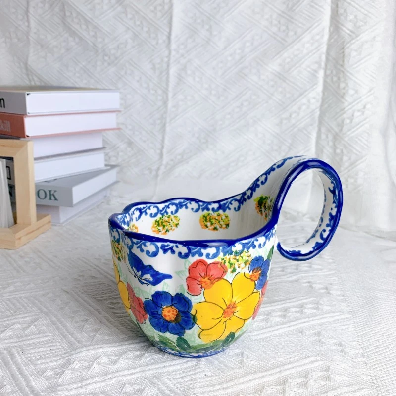 【周年庆】嫣红系列曲把杯手绘陶瓷