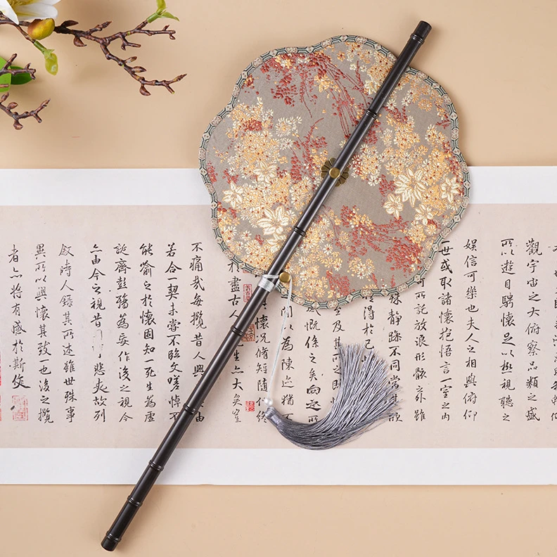 复古竹编扇汉服团扇长款古风紫竹腰扇仿古扇子可卷可折叠国风礼品