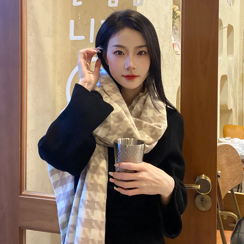【优小蔡】经典千鸟格时尚休闲气质厚款披肩百搭保暖情侣秋冬季围巾