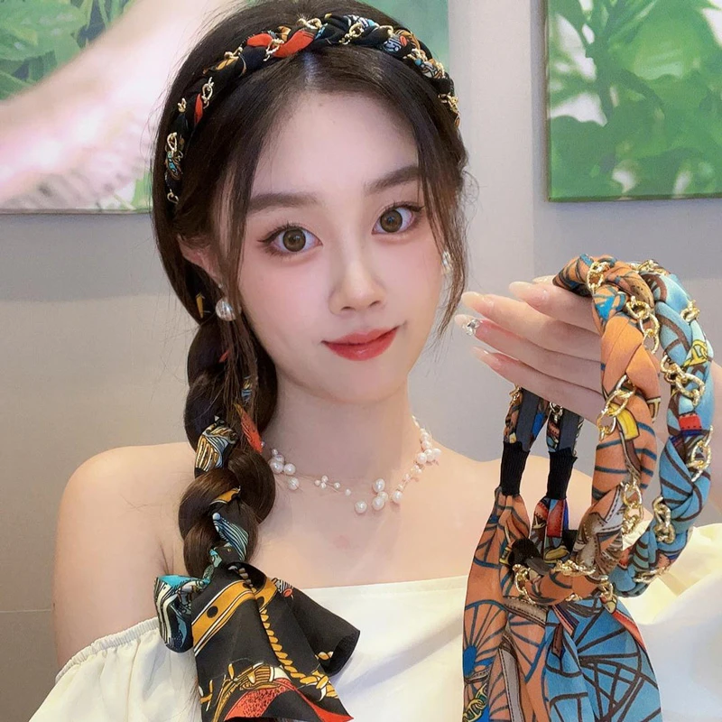 度假风发箍复古缎面布艺压发卡头箍飘带气质发带女绑简约编发发箍