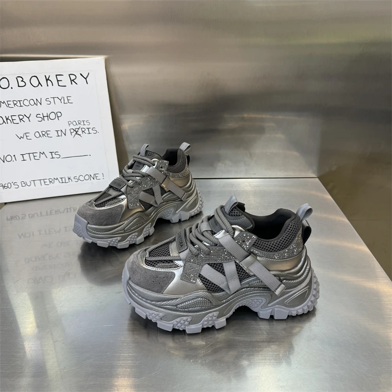 欧洲站百搭水钻老爹鞋女2025年新款厚底时尚增高运动轻便休闲鞋潮