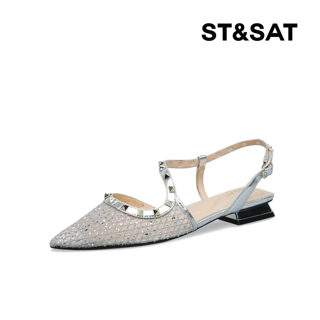 【月落星河】星期六百搭气质铆钉尖头低跟跟鞋中后空SSC2114309