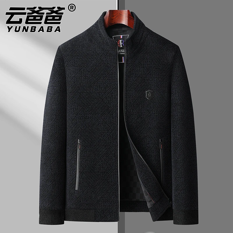 雪尼尔秋季加厚外套中老年爸爸装立领男士商务休闲宽松夹克不起球