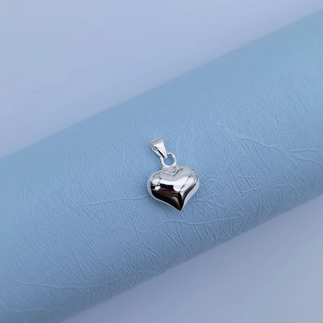 吊坠足银 铂金色光面990百搭手工爱心吊坠时尚气质简约挂坠