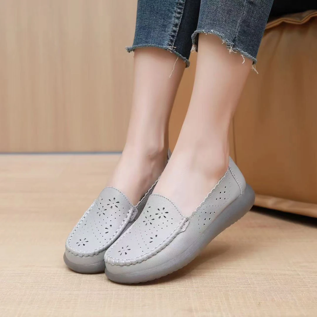 72313-1阿凡仔牛皮镂妈妈鞋空单鞋防滑洞洞皮鞋软底舒适一脚蹬