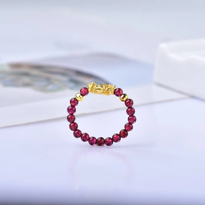 女款【黄金补贴】貔貅搭配天然石榴石女士戒指（证书、礼盒）