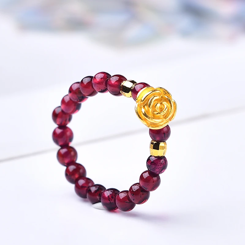 【黄金补贴】足金玫瑰花搭配天然石榴石女士戒指（证书、礼盒）