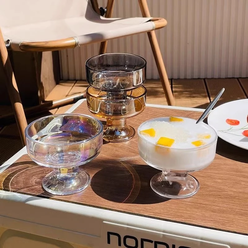 ins风甜品碗高颜值玻璃高脚杯家用冰激凌雪糕布丁玻璃碗酸奶杯子