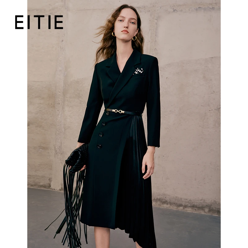 EITIE爱特爱春季新款收腰百褶连衣裙7307016