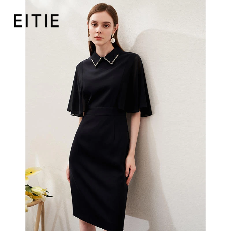 EITIE/爱特爱女装新中式气质收腰镶钻拼接改良旗袍连衣裙6907608