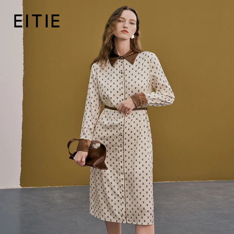 EITIE爱特爱春季新款气质优雅高腰显瘦连衣裙7307019