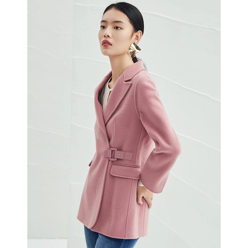 EITIE爱特爱女装两色气质翻领时尚收腰显瘦毛呢大衣外套女6514202