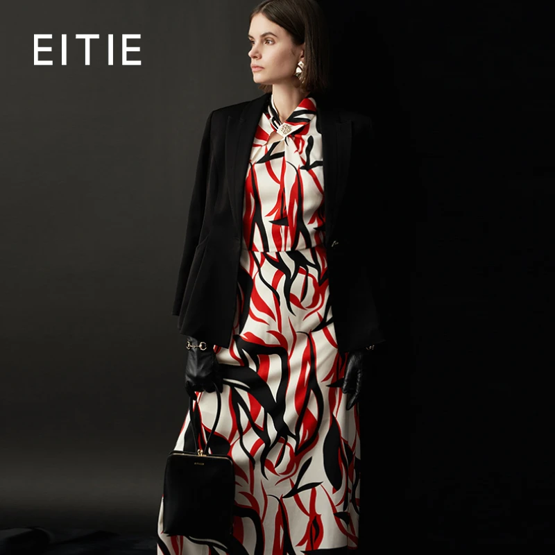 EITIE爱特爱秋季新款修身显瘦百搭女士印花礼服欧美碎花裙7177810