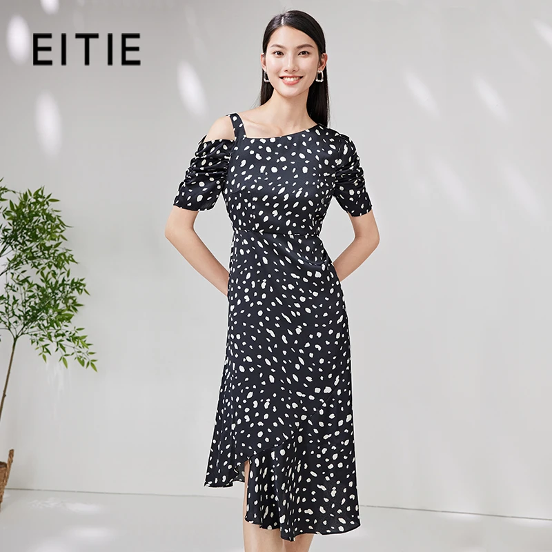 EITIE爱特爱夏季新款时尚洋气单露肩高腰显瘦印花连衣裙7007747