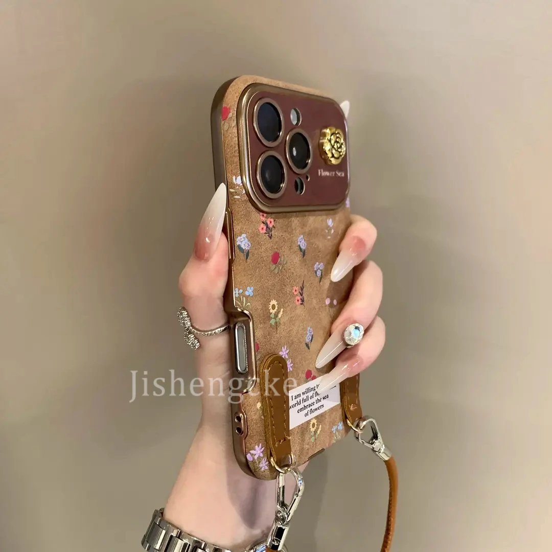 秋冬美拉德大视窗立体山茶花适用苹果15手机壳iPhone16ProMax/14